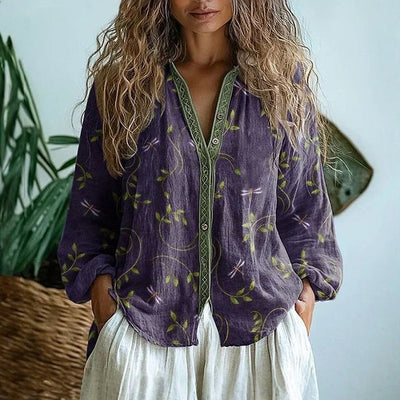 Ginny | Retro Leaf Print Blouse