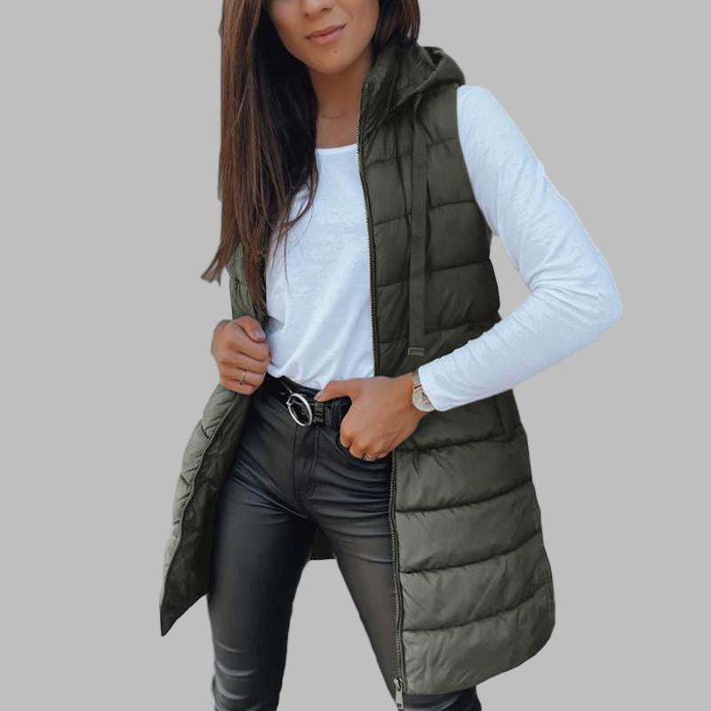 Reign | Casual Sleeveless Hood Long Puffer Vest