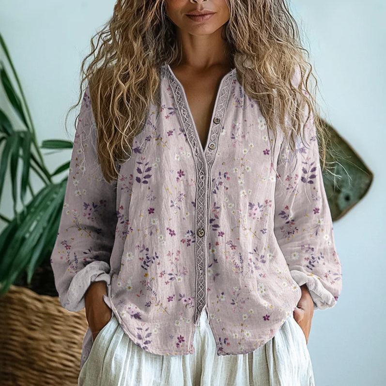 Ginny | Retro Leaf Print Blouse