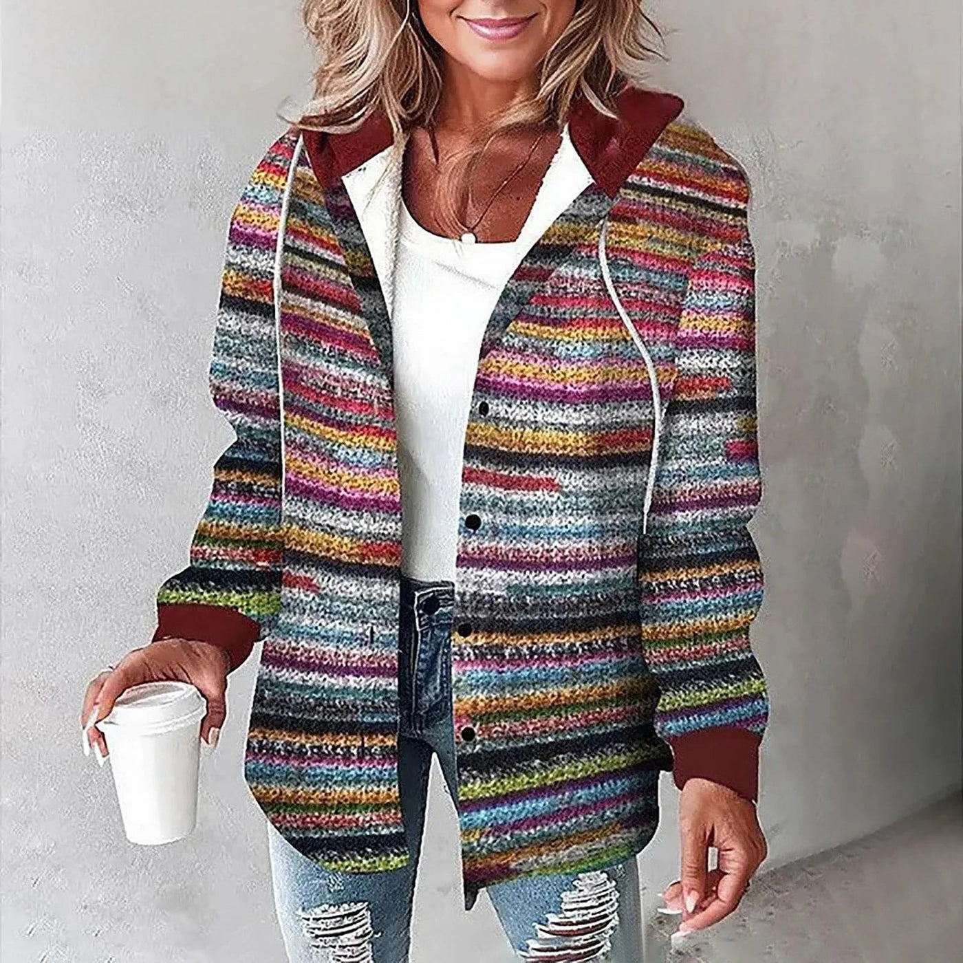 Alvie I Plaid Long-Sleeve Button Down Hooded Jacket