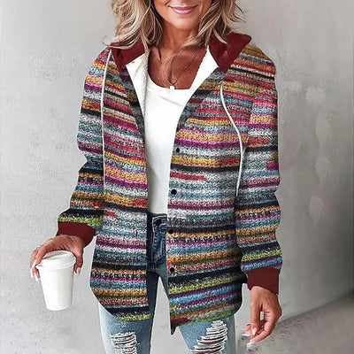 Alvie I Plaid Long-Sleeve Button Down Hooded Jacket