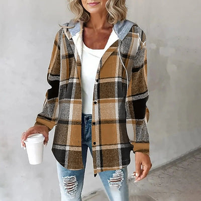 Alvie I Plaid Long-Sleeve Button Down Hooded Jacket