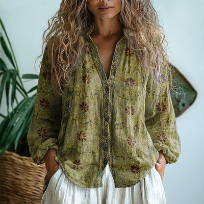 Ginny | Retro Leaf Print Blouse
