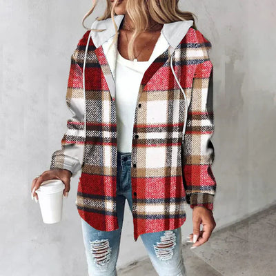 Alvie I Plaid Long-Sleeve Button Down Hooded Jacket